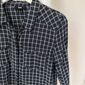 Paige Women’s Mya Plaid Long Sleeve Blue Black Silver Flannel Shirt SZ Small